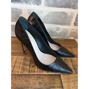 SCHUTZ Black Croc-Embossed Heels